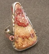 Carved Crazy Lace Agate and Almandine Garnet Ring
