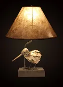 Artfully Recycled Metal Kiwi Table Lamp, Light Mica Shade with Skeleton Leaves