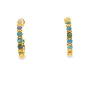 14k Yellow Gold Opal Hoops