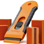 100Pcs Plastic Razor Blade Scraper with Retractable Blade: Without Damaging Surfaces Cleaning Tool for Adhesive Remover, Sticker Remover, Labels