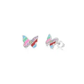 Butterfly Blue Stripes Crystal White Gold Palladium Plating Hypoallergenic Kids Screwback Stud Earrings Surgical Titanium Posts