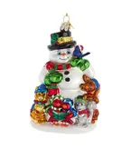 5.5"NOBLE GEMS SNOWMAN W/ANIMALS ORNAMENT