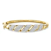 1.00 ct. t.w. Diamond Striped Bangle Bracelet in 18kt Gold Over Sterling. 7"
