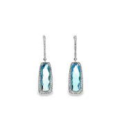 14K White Gold Blue Topaz Diamond Halo Cocktail Dangle Earrings