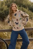 ANIMAL JACQUARD CREW NECK LONG SLEEVE SWEATER