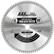 A.G.E. MD12-606TB 12" x 60T Thin Kerf ATB Circular Saw Blade – Finishing Cut-Off & Crosscut, 1" Bore