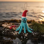 Christmas Octopus, Handmade Felt Ornament