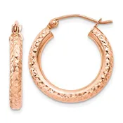 10k Rose Gold 20mm x 3mm Diamond Cut Round Hoop Earrings