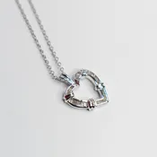 14kt White Gold Open Heart Necklace with Baguette Diamond with 18″  14Kt Gold White Cable Chain