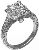1 1/2ct Princess Cut Diamond with Halo and Accent stones