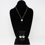#36323 Citrine Gold Tone Chain with Genuine Pearl Jewelry Set