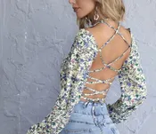 Crisscross tie back crop top