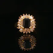 Deep Blue Sapphire with Natural Diamond Cocktail Ring in Yellow Gold