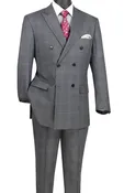 Charcoal Double Breasted 2 Piece Suit Regular Fit Tone on Tone Windowpane