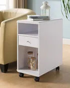 161716  White finish wood chair side accent end table with drawer and casters