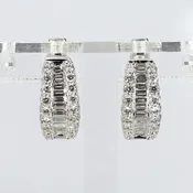 14k White Gold “Huggies” Earrings with Baguettes &amp; Round Diamonds