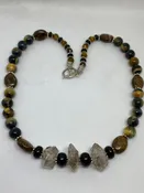 #30 Blue Tiger Eye, Herkimer Diamond, Bronzite, and Jet Necklace