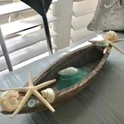 Beach Decor Driftwood Starfish and Shells Boat Candle Holder — Candy's Cottage