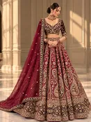 Burgundy & Gold Paisley Embroidered Bridal Lehenga