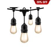 LED String Lights, 12 + 2 Bulbs, 24 FT. Black Cord, Linkable