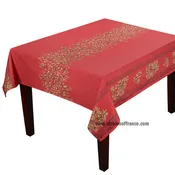 60" Square Clos des Oliviers Red Double Border Acrylic-Coated Cotton Tablecloth by Label France