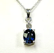 Blue Sapphire Pendant Chain Solid White Gold Natural Made In USA