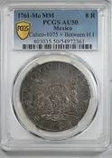 1761-Mo MM Mexico Pillar Dollar 8R Reales PCGS AU50 Calico-1075 + Between H I