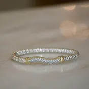 14ky/Sterling Silver Closed Wave Pave Diamond Bangle Bracelet