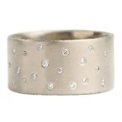 10 mm Coined Edge 14kpw Gold Scattered Diamond Band w/Diamonds Half Way Around