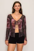 CZ7142 | Printed Mesh Tie Front Cardigan