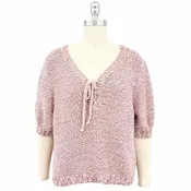 Amo V-Neck Sweater — Pink and white — Size M