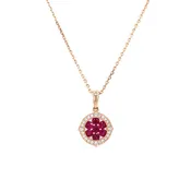 14K Rose Gold Ruby Cluster and Diamond Halo Pendant