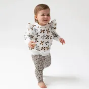 Angel Dear Beige Brown | Leopard French Terry Ruffle Sweatshirt & Rib Legging Set