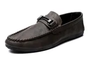 Men's Dark Brown Slip-On Loafers with Metal Bit Detail and Moc Toe