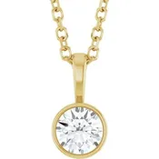 14K Yellow Gold 1/4 CT Natural Diamond Bezel-Set Solitaire 16-18" Necklace