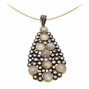 Antique 14K Gold Silver Moonstone Rose Cut Diamond Chakra Pendant Necklace