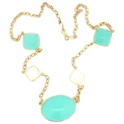14K Gold Chalcedony and Moonstone Station Necklace