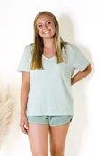Basic V-Neck Tee in Fresh Minty Sage