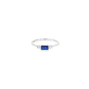 10k White Gold Created Sapphire 3 Stone Women's Ring