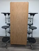 12ft Cafeteria Lunch Table w/ 12 Stool Seat, Dark Oak Top, Black Seat, Adult Size (RF)
