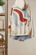 Alissa Abstract Patch Hoodie with Kangaroo Pocket in Cream