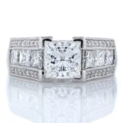 3 Row Princess Cut Milgrain Engagement Ring