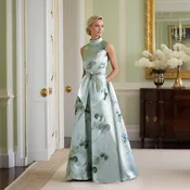 Garden Serenade – Sleeveless Column A-Line  in Glazed Blue | AA-112  — Calabro Collection — Gramercy Atelier