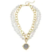 American Indian Head Multi-Strand White Turquoise Necklace