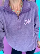 Acid Purple Embroidered Quarter Zip Pullover