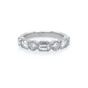 Alternating Round and Baguette Bezel Set Diamond Band Ring, 1.10 Carat