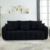 82 in Teddy Fabric Sofa Couch with 3 Back Pillows and 3 back Cushions Solid Wood Frame