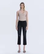 Black - High Rise Distressed Crop Slim Straight Jeans