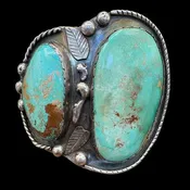 2-Stone Turquoise Cuff/Sterling Feather/Dot Accent Royston - CMH325