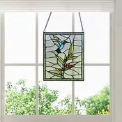 10" H Happy Hummingbird Stained Glass Window Panel